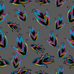 Obraz premium Seamless Feather Pattern Colorful from Wonderland on Grey Backgr