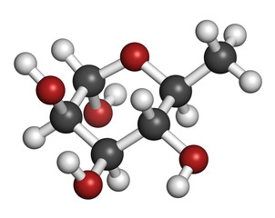 Obraz premium Rhamnose (L-rhamnose) deoxy sugar molecule. 