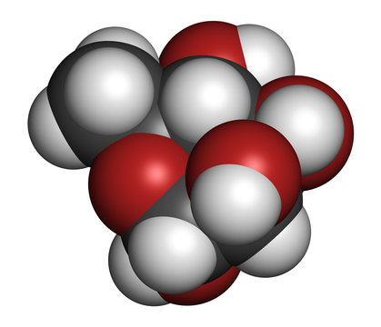 Rhamnose (L-rhamnose) deoxy sugar molecule. 