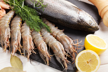 Fresh raw sea food with spices