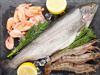 Fresh raw sea food with spices