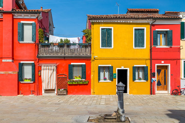 Painted houses of Burano, in the Venetian Lagoon, Italy.