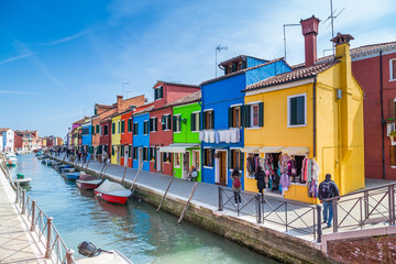 Fototapeta na wymiar Painted houses of Burano, in the Venetian Lagoon, Italy.