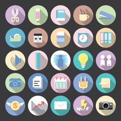 Flat icons modern vector collection with long shadow effect.