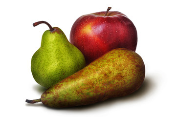 Still life with red apple and two pears