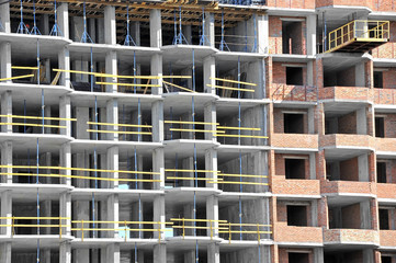 Building construction site from concrete and brick