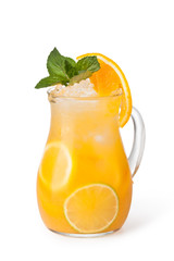 Glasses of fruit drinks with ice cubes