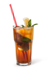 Glasses of fruit drinks with ice cubes