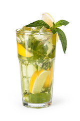 Glasses of fruit drinks with ice cubes