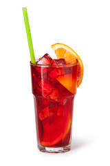 Glasses of fruit drinks with ice cubes