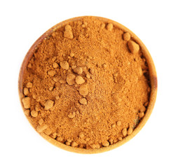 Paprika in wooden bowl, isolated on white