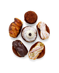 different types of Italian puff pastries: with cream, nuts, choc