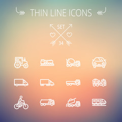 Transportation thin line icon set