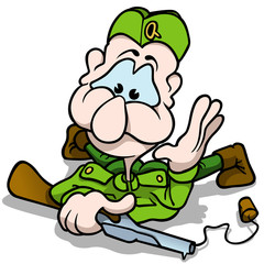 Laying Soldier - Cartoon Illustration, Vector