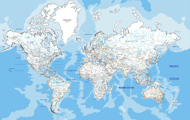 High detailed World road map with labeling.