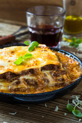 Traditional Italian lasagna cooked in a frying pan
