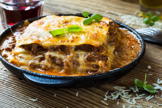 Traditional Italian lasagna cooked in a frying pan