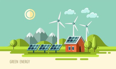 Green energy, ecology, environment - flat vector illustration.