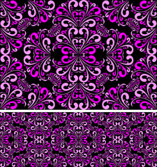 Seamless pink Pattern on the black Background.