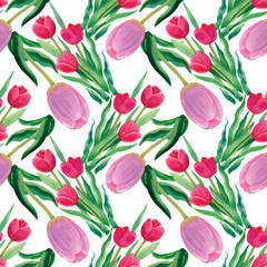 Naklejki  Akwarela ilustracja kwiatów tulipanów, wzór