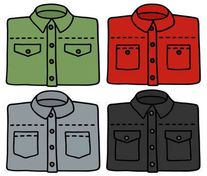 Hand drawing of four color shirts