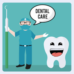 Dentist and tools illustration over blue color background