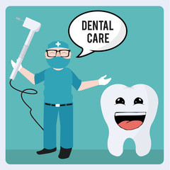 Dentist and tools illustration over blue color background