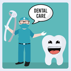 Dentist and tools illustration over blue color background