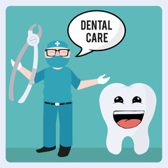 Dentist and tools illustration over blue color background