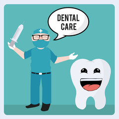 Dentist and tools illustration over blue color background