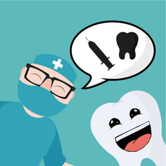 Dentist and tools illustration over blue color background