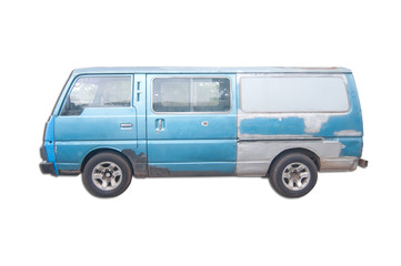 Vintage blue van on white