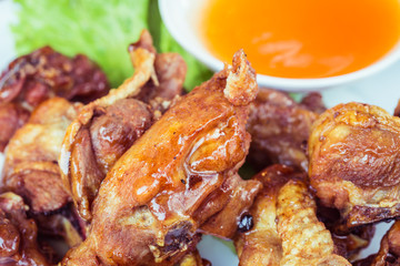 Thai food Fried chicken with chilli sauce