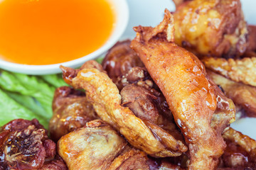 Thai food Fried chicken with chilli sauce