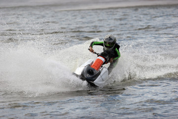 Competition on the jet ski on the Moscow river.