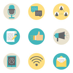 Communication and social media marketing flat style vector icons
