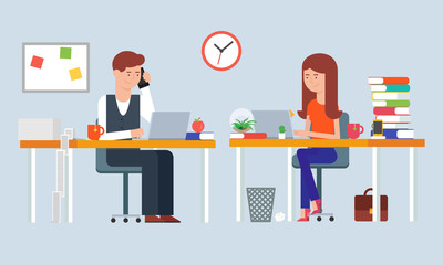 Illustration of two employees working in the office