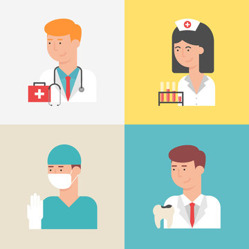 Set of medical profession - practitioner, nurse, surgeon, dentis