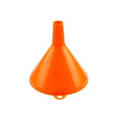 Red plastic funnel isolated on white