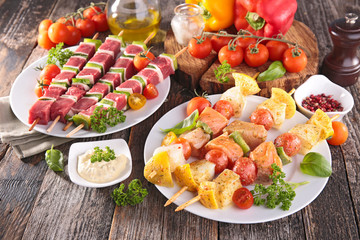 beef and fish kebab, barbecue