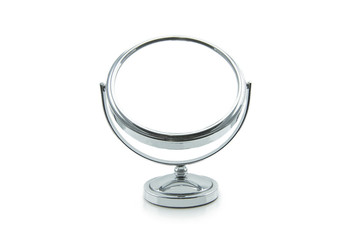 Old silver makeup mirror isolated on white - 82834360