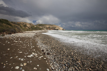 South Cyprus before the storm. Wild stony beach

