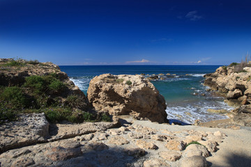 Beautiful view from the rocky coast of the Mediterranean Sea