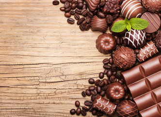 Chocolate candies. Collection of beautiful Belgian truffles on w