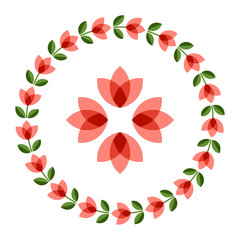 Design elements - round floral frame and scandinavian flower