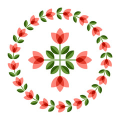 Design elements - round floral frame and scandinavian flower