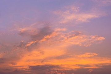 Obraz premium Sky, Fiery orange sunset sky in summer thailand.