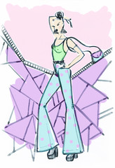 woman with pants and t-shirt .abstract watercolor