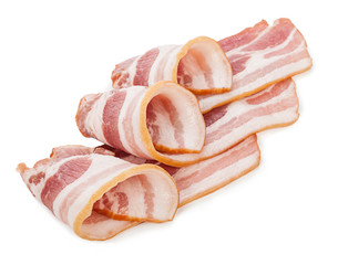 Raw bacon isolated on white background.
