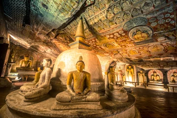 Wall murals Historic building Buddha statues in Dambulla Cave Temple, Srilanka